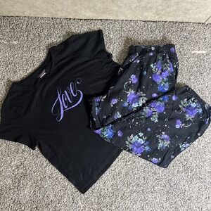 Victoria's Secret Pajama Set XL | Women's Black Purple Love Top Floral Pants